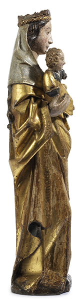 Maria mit dem Kinde Höhe: 53,5 cm. Westdeutsch, 15./ 16. Jahrhundert. Eiche, geschnitzt, gefasst, - Image 2 of 5