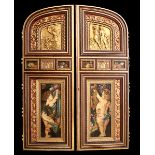 Paar verzierte Portaltüren 260 x 187 cm. Italien, 19. Jahrhundert. Holz geschnitzt, vergoldet und