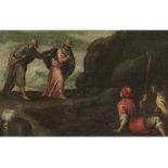Venezianischer Maler des 17. JahrhundertsFlucht nach Ägypten Öl auf Leinwand. Doubliert. 22,5 x
