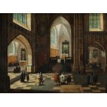 Pieter Neefs d. J. 1620 "" 1675, zug. KIRCHENINTERIEUR MIT REICHER FIGURENSTAFFAGE Öl auf