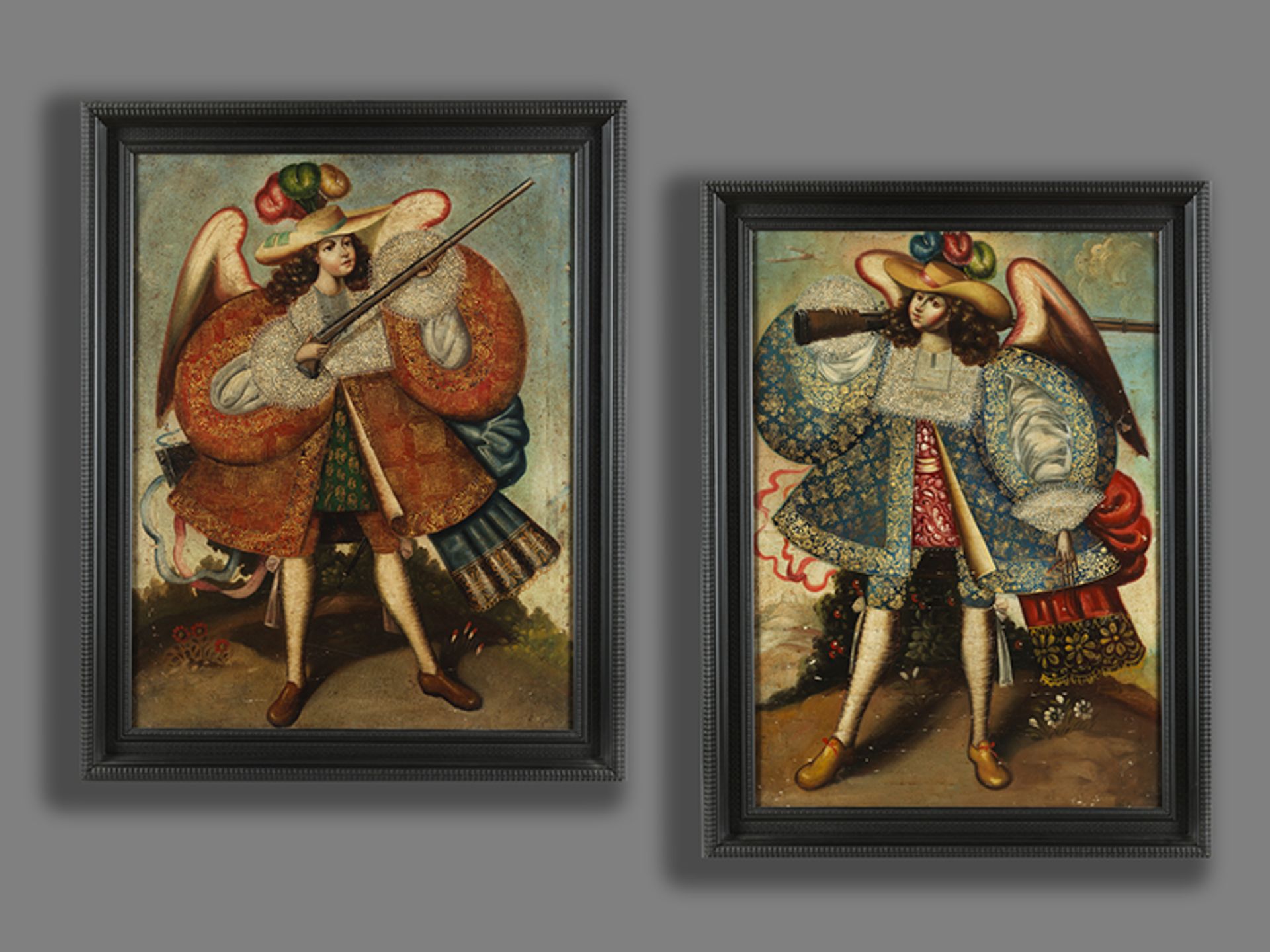 Maler des 19. Jahrhunderts, wohl der Cuzco-SchuleGemäldepaar Öl auf Leinwand. 90 x 70 cm und 90 - Bild 6 aus 8
