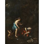 Niederländischer Maler des 18. Jahrhunderts DIE MONDGÖTTIN SELENE UND ENDYMION Öl auf Holz. 41 x