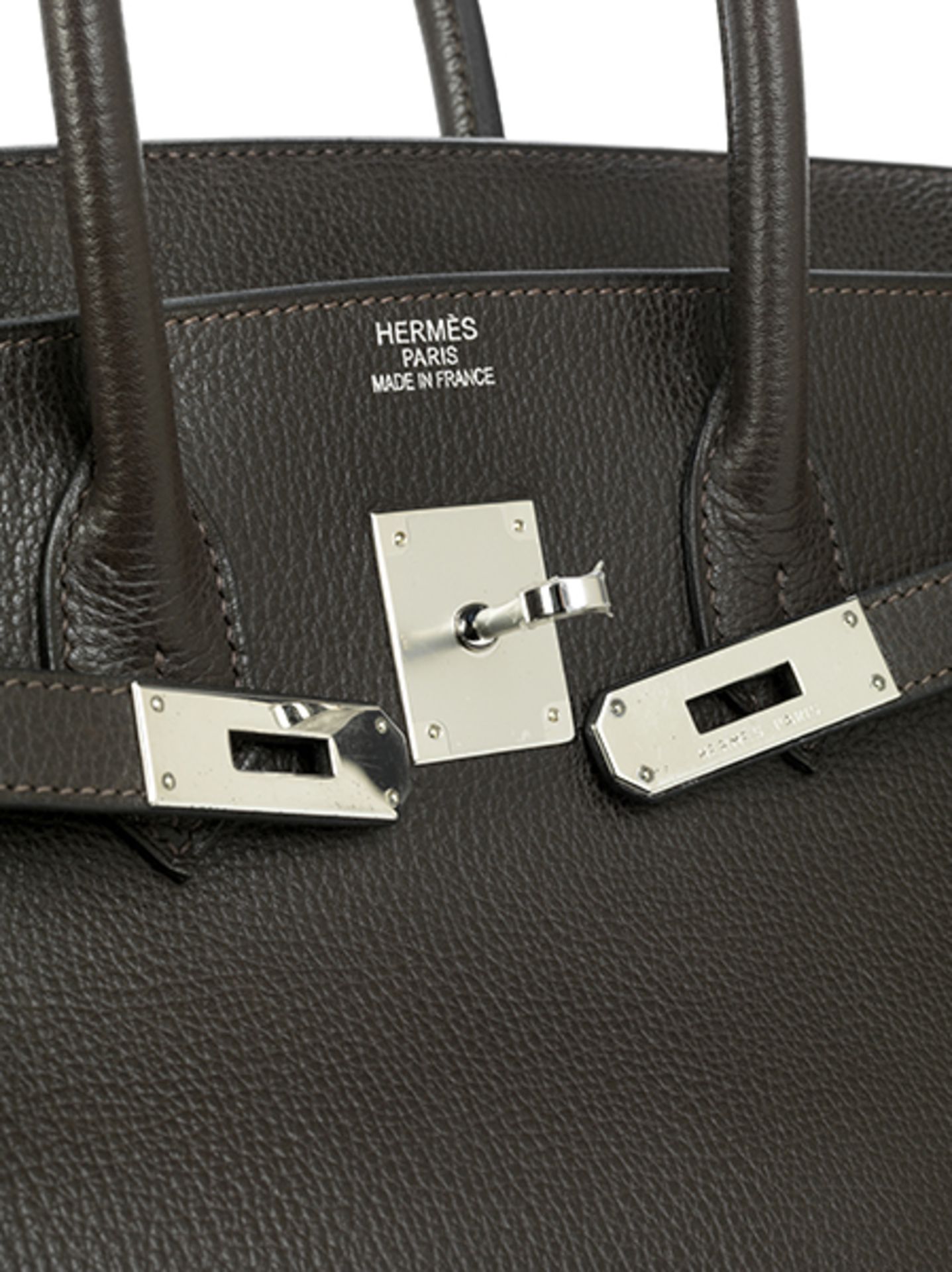 Hermès Birkin-Bag, 28 cm "Dunkelbraun" Ca. 28 x 34 x 18 cm. Oberhalb des Schlosses gestemptelt " - Bild 5 aus 10