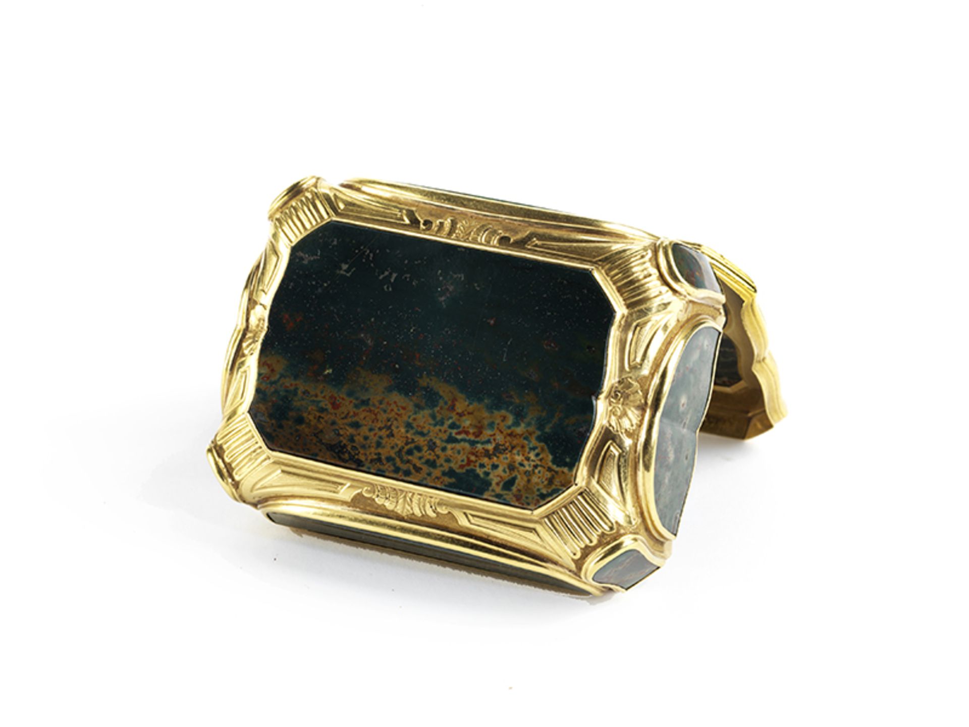 Jaspis-Golddose 2,6 x 6,7 x 5 cm. Gewicht: 96 g. Steckkante mit französischem Einfuhrstempel für - Bild 3 aus 4