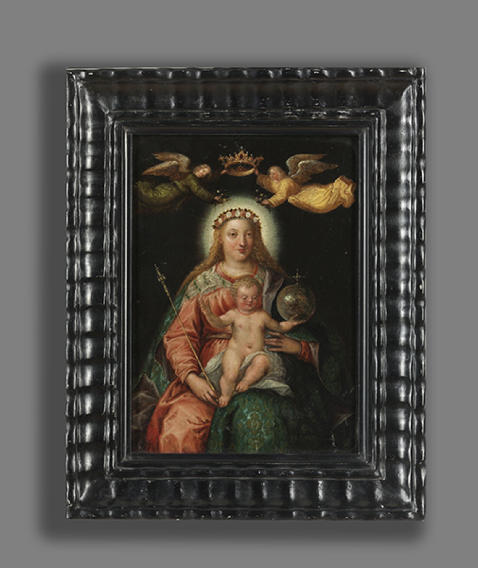 Deutscher Maler des 16. Jahrhunderts DIE KRÖNUNG MARIENS Öl auf Kupferplatte. 16,7 x 12,2 cm. Die - Bild 3 aus 5
