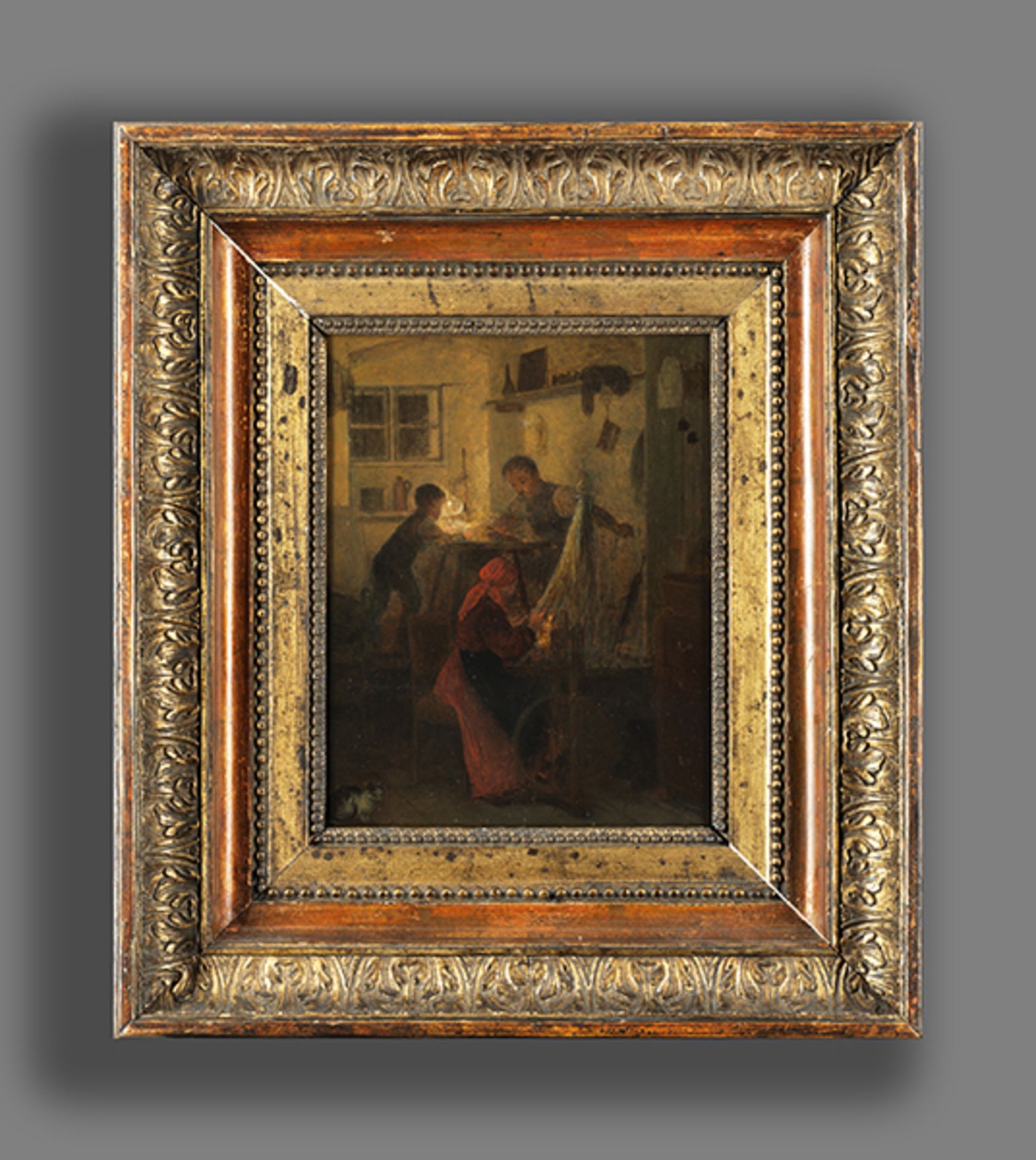 Johann Michael Neder, 1807 Wien "" 1882 ebenda FAMILIE IN DER STUBE Öl auf Holz. 25,2 x 20 cm. Links - Bild 3 aus 5