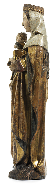 Maria mit dem Kinde Höhe: 53,5 cm. Westdeutsch, 15./ 16. Jahrhundert. Eiche, geschnitzt, gefasst, - Image 4 of 5