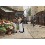 Victor Gabriel Gilbert, 1847 Paris "" 1935 ebenda STRASSENSZENE MIT WOCHENMARKT VOM ALTEN PARIS Öl