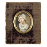 Miniaturportrait eines Mädchens 9 x 7 cm. Frankreich, Ende 18. Jahrhundert. Gouache auf Elfenbein.