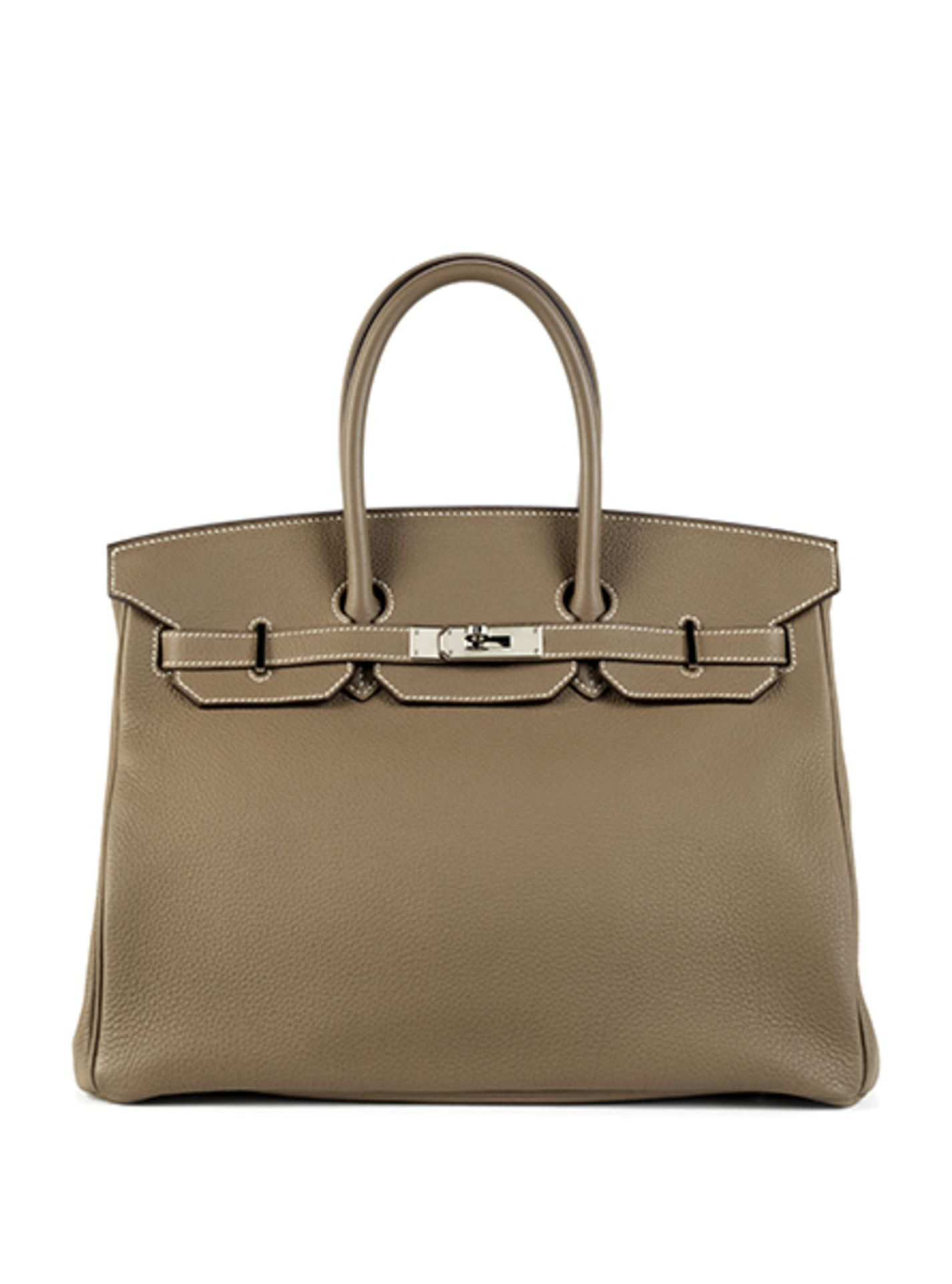 Hermès, Birkin-Bag, 35 cm "Sandfarben" Ca . 25 x 35 x 18 cm. Oberhalb des Schlosses gestempelt "