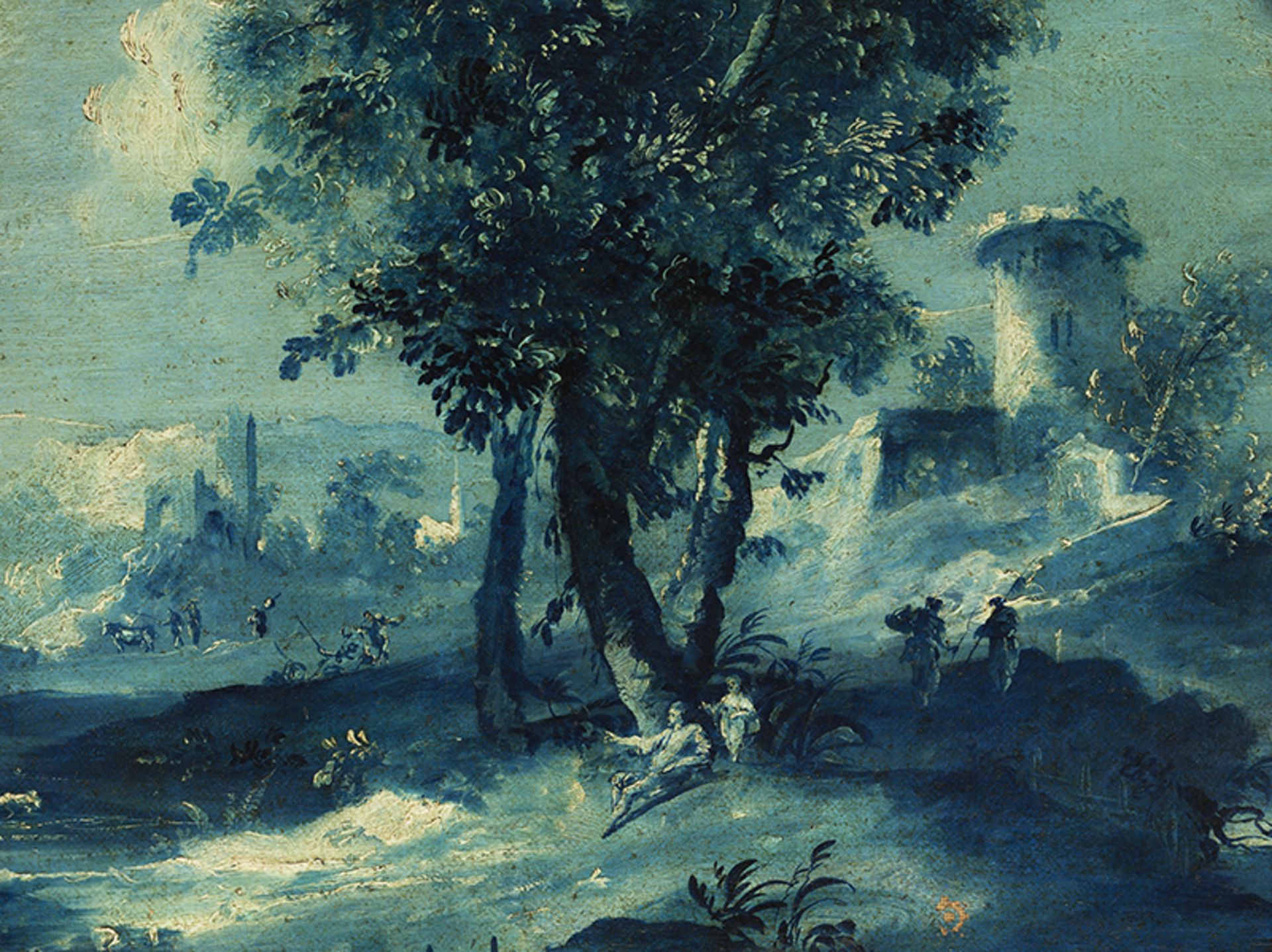 Venezianischer Maler des 18. Jahrhunderts PAAR SUPRAPORTEN Öl auf Leinwand. Doubliert. 66 x 143 - Bild 4 aus 8