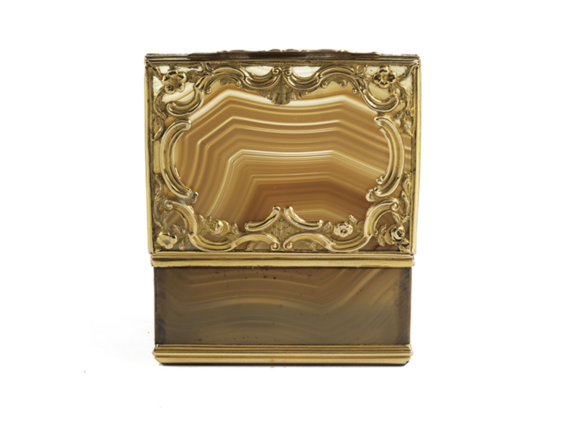 Goldmontierte Achatdose 2,4 x 4,7 x 3,6 cm. Gewicht: 44 g. Frankreich, zweite Hälfte 18. - Bild 3 aus 5