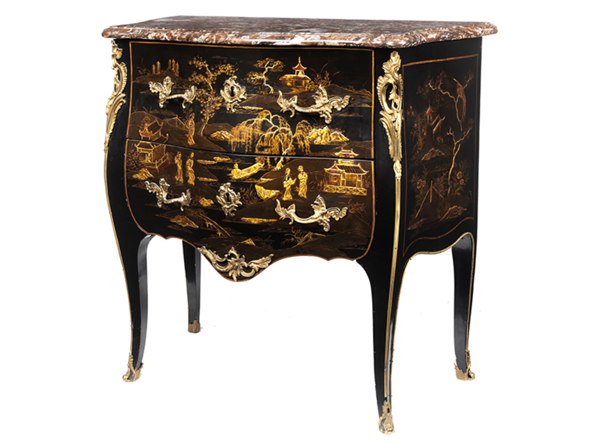 Louis XV-lackkommode MIT VERNIS MARTIN Höhe: 79,5 cm. Breite: 81 cm. Tiefe: 42,5 cm. Frankreich, 18.