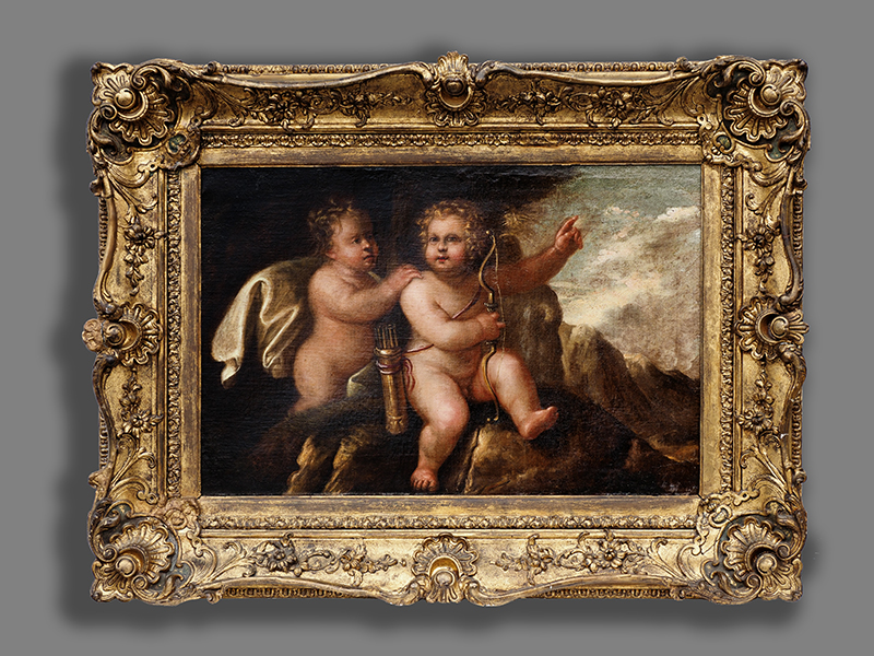 Italienischer Maler des 17./ 18. Jahrhunderts AMOR MIT PUTTO Öl auf Leinwand. 51 x 75,5 cm. In - Image 2 of 6