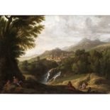 Jan Frans van Bloemen, 1662 Antwerpen "" 1749 Rom, zug. ITALIENISCHE LANDSCHAFT MIT WASSERFALL UND