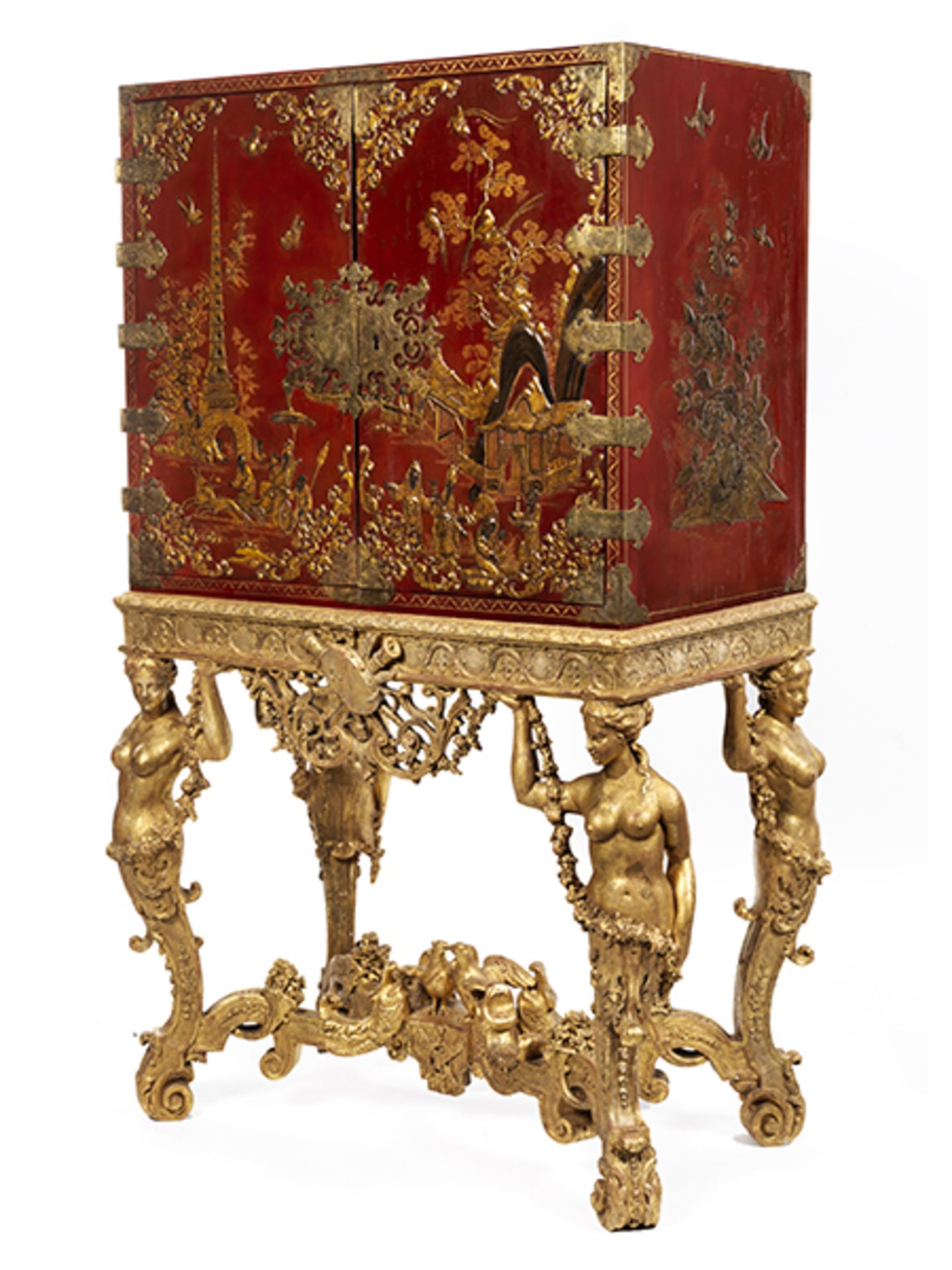 William III-LackKabinett Maße inkl. Stand: 164 x 98 x 76 cm. Altes Etikett mit Monogramm "CES" und - Bild 3 aus 19