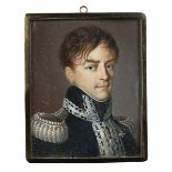 Miniatur mit Ordensträger 5,5 x 4,5 cm. Italien, um 1820. Gouache auf Elfenbein. Leicht nach