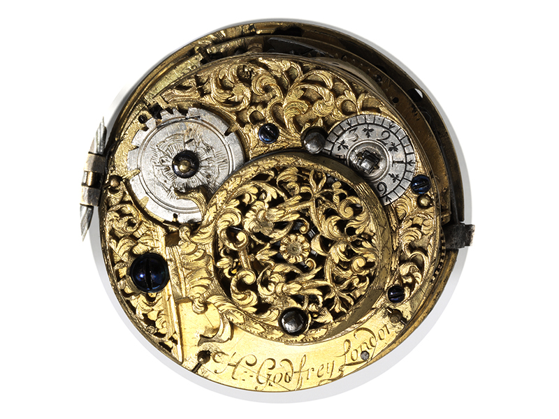 Londoner Taschenuhr Durchmesser: 5,2 cm. Die vergoldete Rückplatine in Gravur signiert "H. - Image 3 of 5