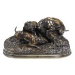 Pierre-Jules Mêne, 1810 "" 1879 DREI HUNDE AN EINEM FUCHSBAU Höhe: 21 cm. Ovaler Sockel: 39 x 18 cm.