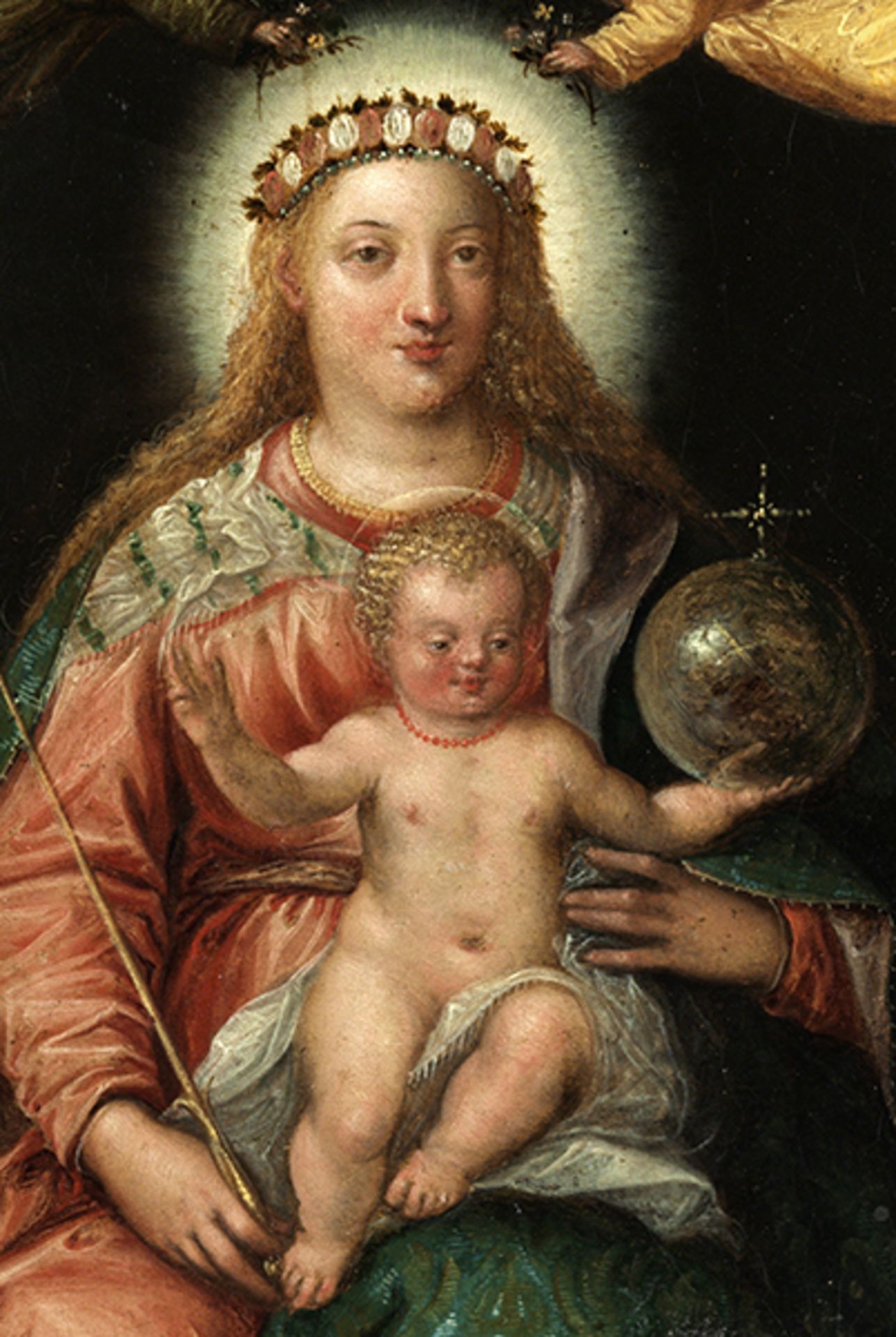 Deutscher Maler des 16. Jahrhunderts DIE KRÖNUNG MARIENS Öl auf Kupferplatte. 16,7 x 12,2 cm. Die - Bild 2 aus 5