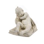 Italienischer Künstler des 19. Jahrhunderts RUHENDES KIND Höhe: 50,5 cm. In weißem Marmor