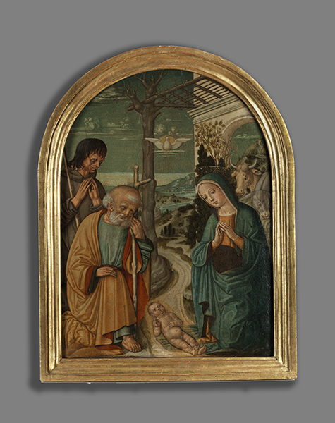 Girolamo di Benvenuto, 1470 Siena "" 1524 ebenda DIE GEBURT CHRISTI MIT HIRTE Tempera auf Holz.