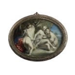 Miniatur mit Venus im Bade 7,5 x 9,5 cm. Frankreich, 19. Jahrhundert. Gouache auf Elfenbein. Ein