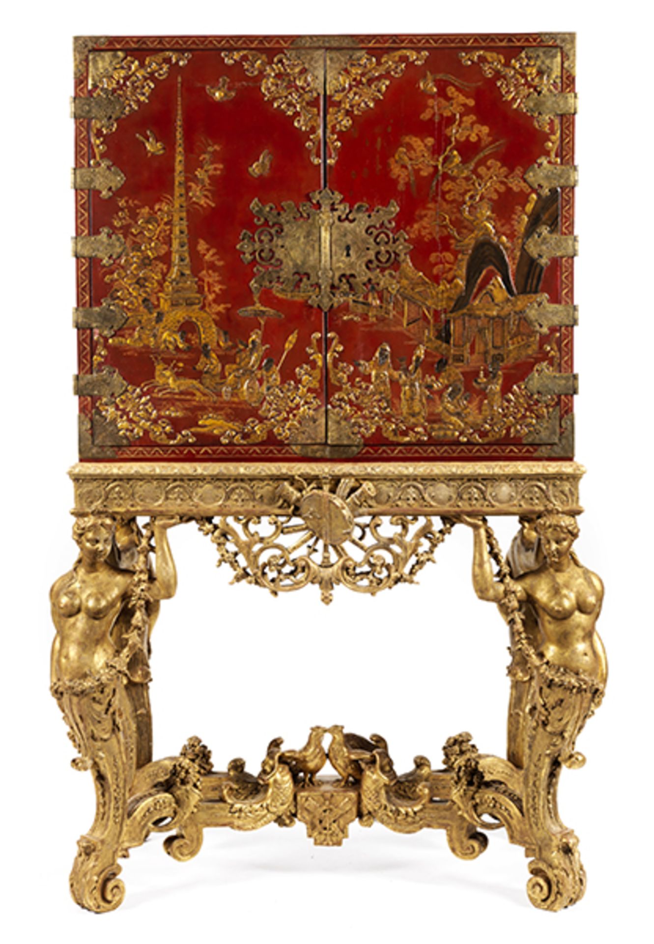 William III-LackKabinett Maße inkl. Stand: 164 x 98 x 76 cm. Altes Etikett mit Monogramm "CES" und - Bild 2 aus 19