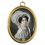Portrait der Prinzessin Lobanov Rostovsky 6,5 x 5 cm. Frankreich, um 1820. Hochovales Bildnis im
