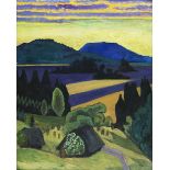 Gabriele Münter, 1877 Berlin "" 1962 Murnau am Staffelsee SEE AM ABEND, 1914 Öl auf Karton. 69 x