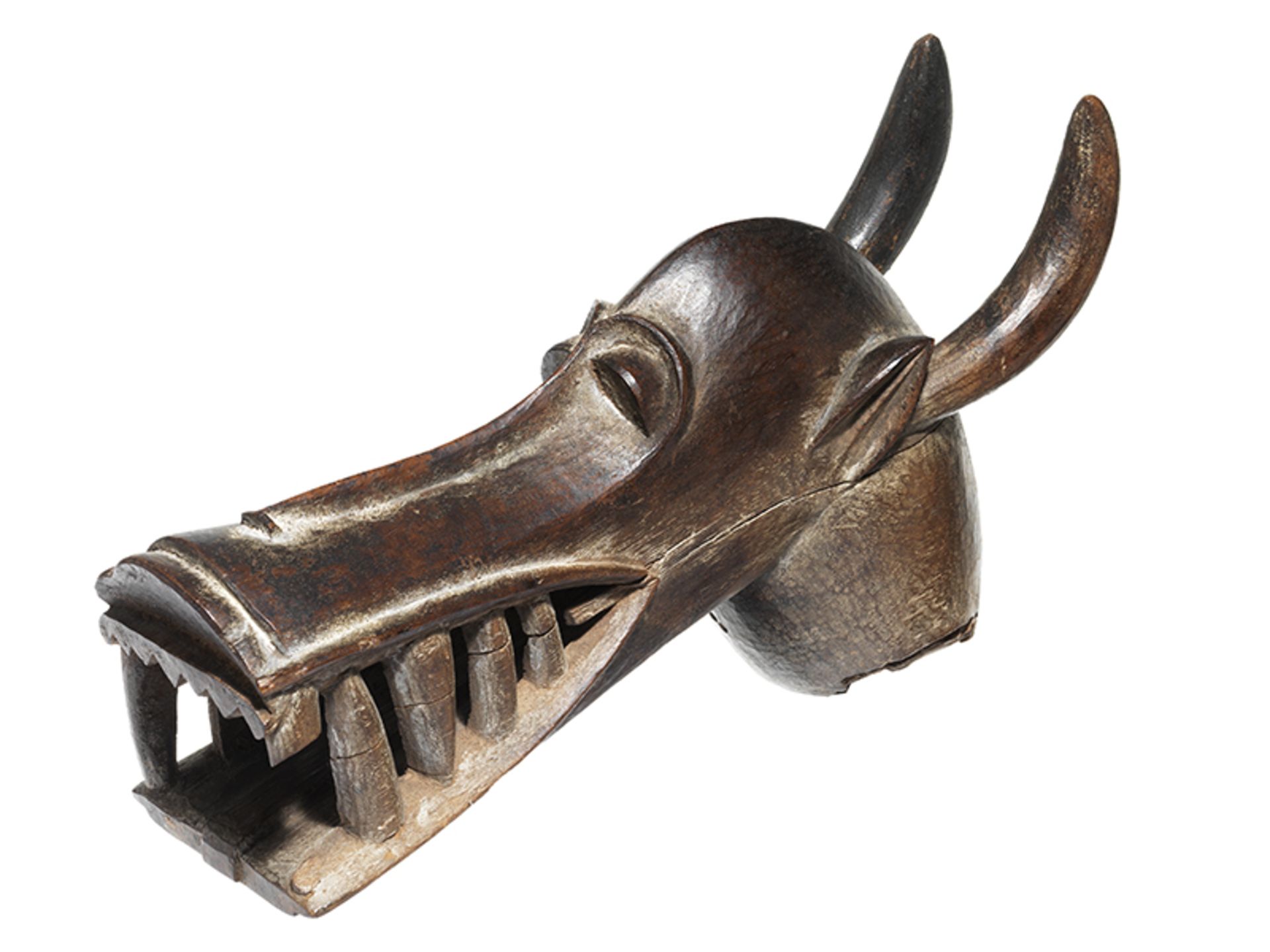 Kponyungo-Maske Höhe inkl. Stand: 37,7 cm. Volk der Senufo, Elfenbeinküste. Die Maske wurde getragen - Bild 2 aus 6
