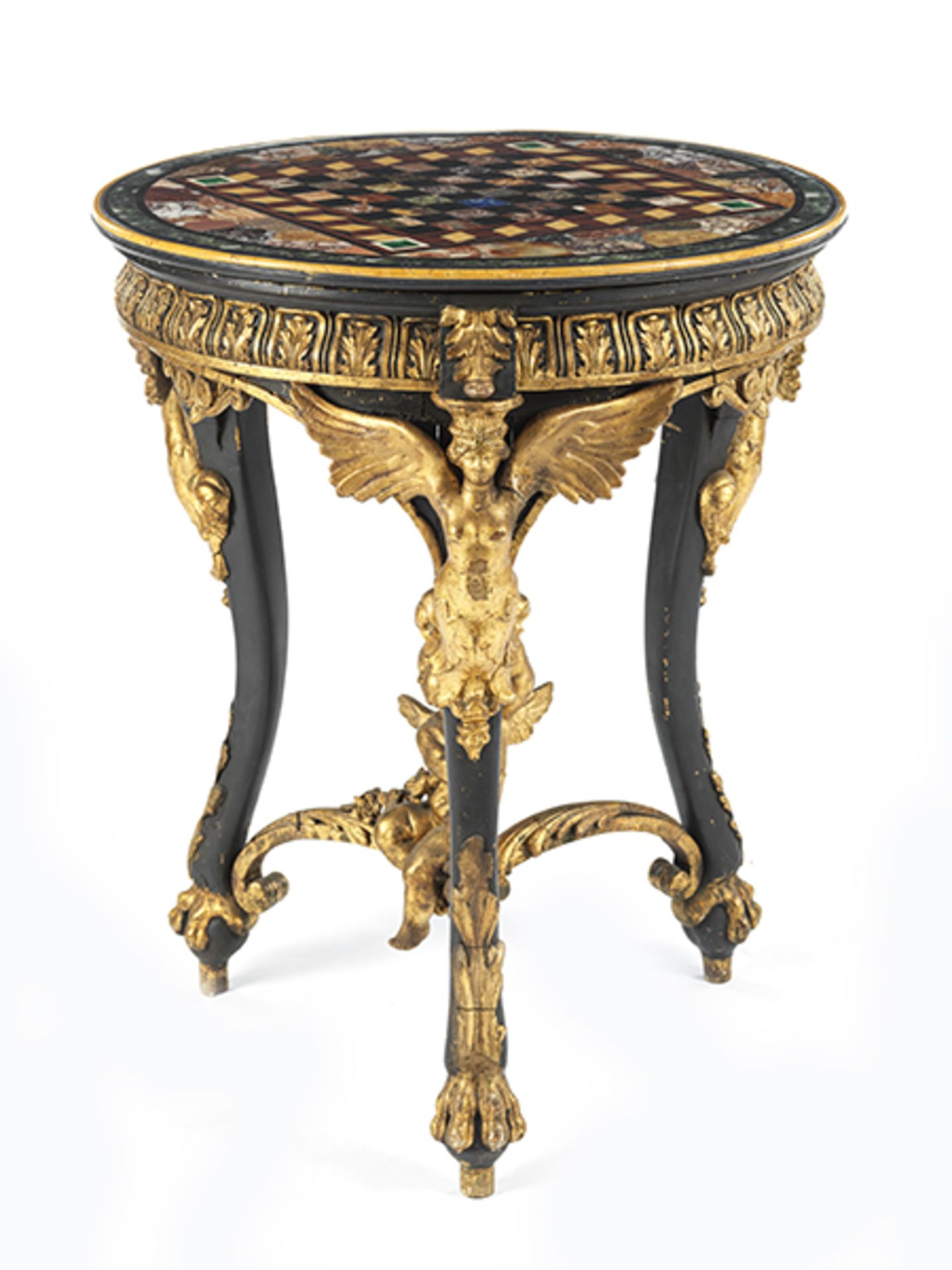 Pietra dura-Spieltisch Höhe: 71,5 cm. Durchmesser: 58 cm. Italien, 19. Jahrhundert. Auf drei - Bild 8 aus 13