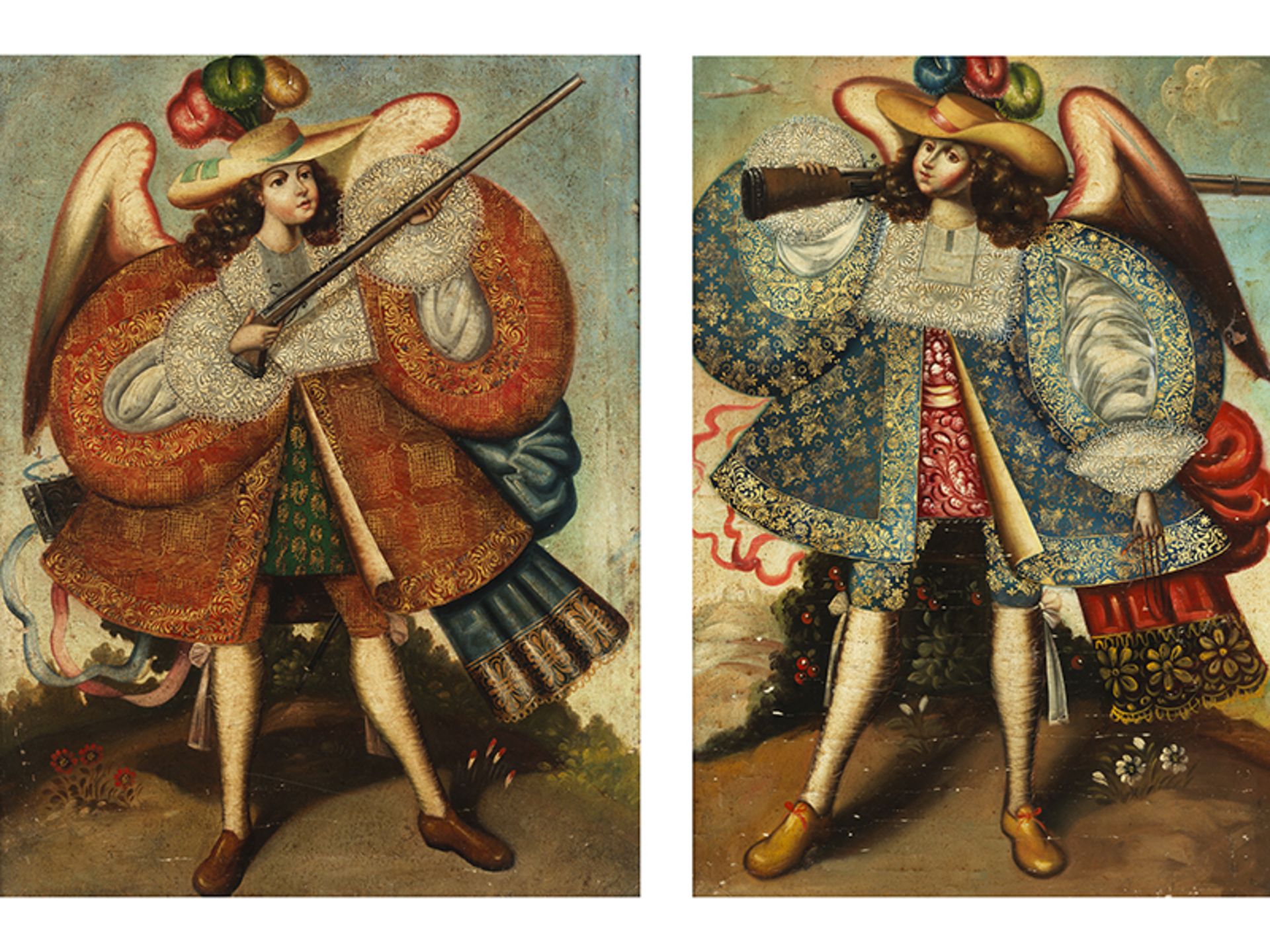 Maler des 19. Jahrhunderts, wohl der Cuzco-SchuleGemäldepaar Öl auf Leinwand. 90 x 70 cm und 90