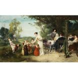 Friedrich August von Kaulbach, 1850 München "" 1920 Ohlstadt FAMILIE IM GARTEN Öl auf Leinwand. 98 x