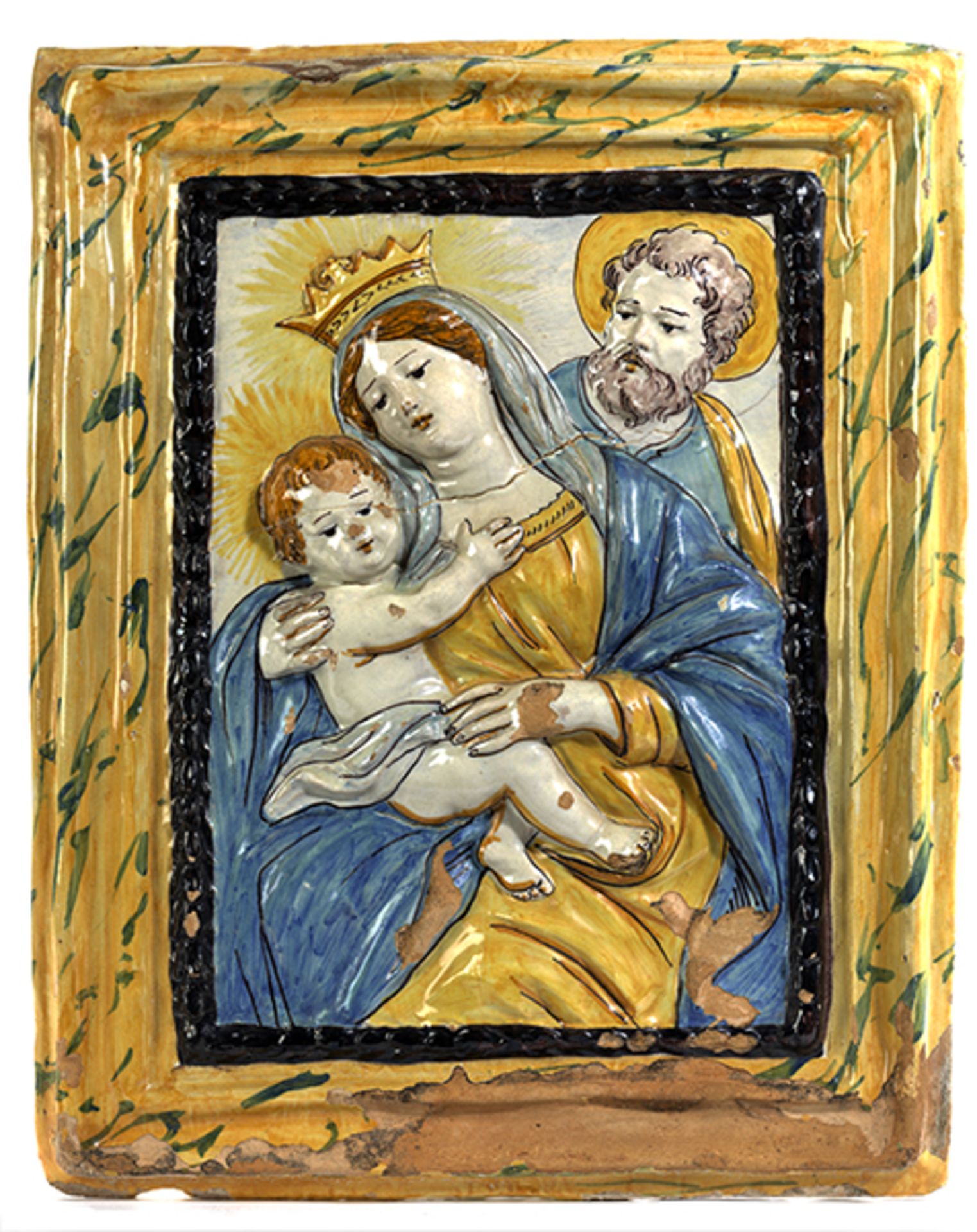 Majolika-Relief 48,5 x 39,5 cm. Wohl Castelli, 18./ 19. Jahrhundert. Terrakotta polychrom glasiert