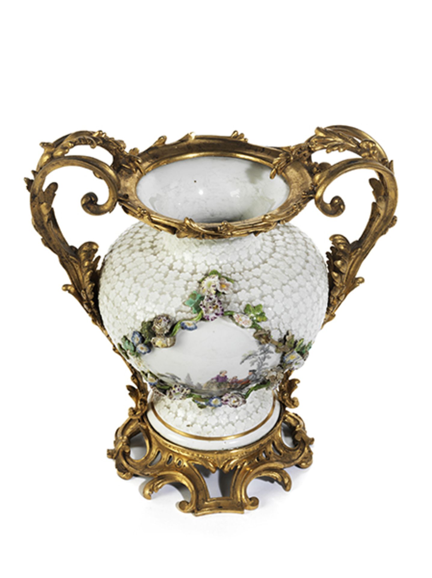 Ormolu-montierte Schneeballvase Gesamthöhe: 26 cm. Meißen und Paris, um 1755. Der stark balustrierte - Bild 5 aus 7