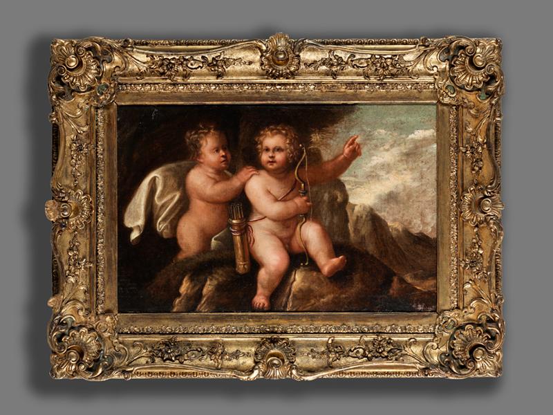 Italienischer Maler des 17./ 18. Jahrhunderts AMOR MIT PUTTO Öl auf Leinwand. 51 x 75,5 cm. In - Image 3 of 6