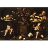 Italienischer Maler des 17. JahrhundertsStillleben mit Putti und Früchten Öl auf Leinwand. Doub