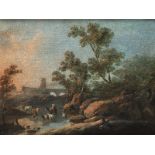 Jean-Baptiste Pillement, 1728 Lyon "" 1808 Ebenda FLUSSLANDSCHAFT MIT HIRTEN Öl auf Leinwand.