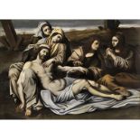 Bologneser MEISTER DES 17. JAHRHUNDERTS PIETÀ Öl auf Leinwand. Doubliert. 95,5 x 130 cm. In