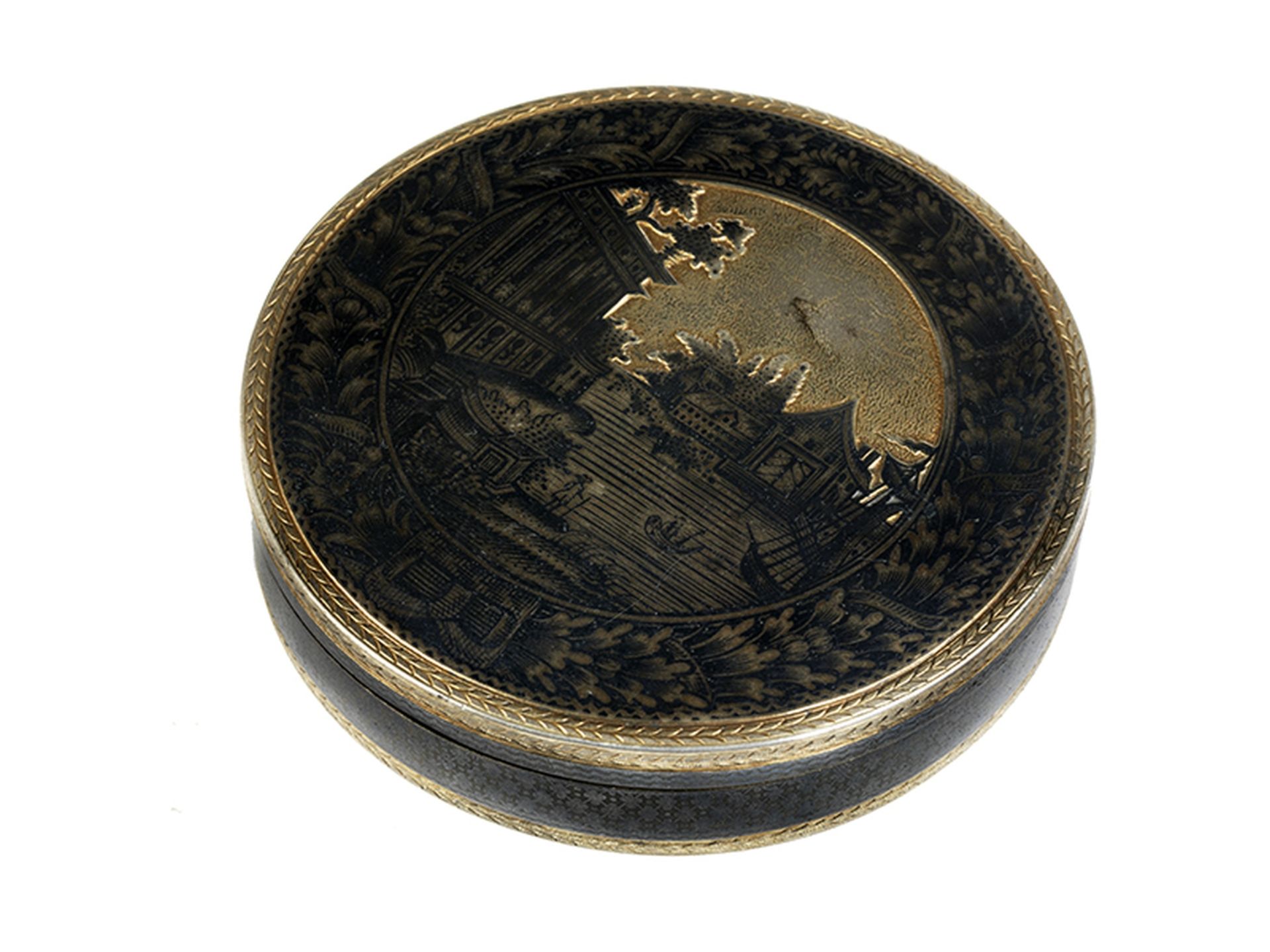 Russische Niello-Tabatière Durchmesser: 8,7 cm. Gewicht: 166 g. Beschau: Welikij Ustjug von 1796, - Bild 6 aus 6