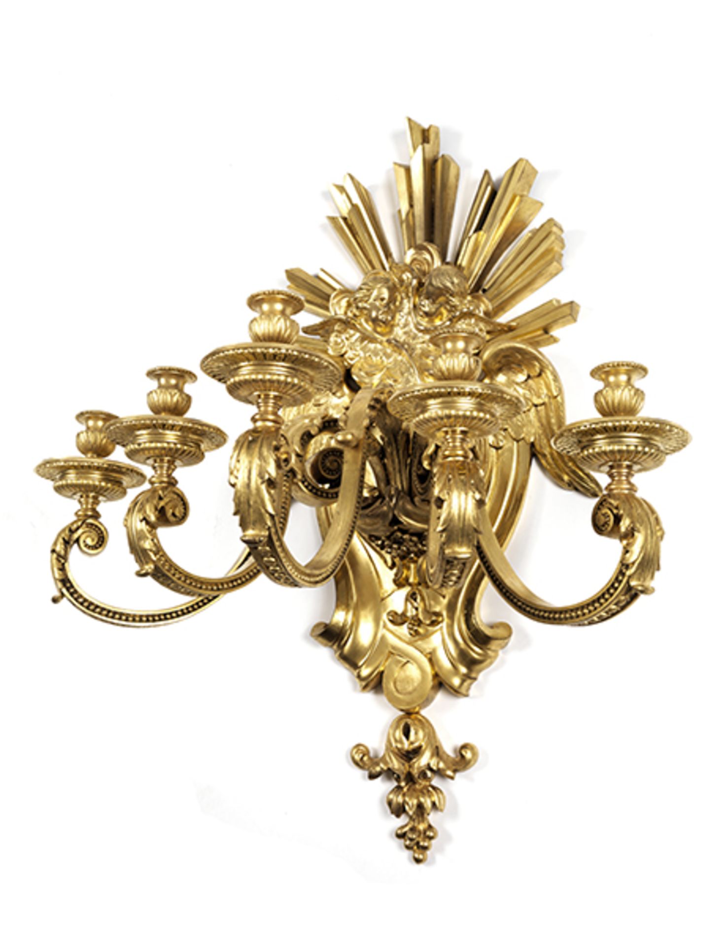 Paar Wandappliken im Louis XIV-Stil Höhe: 43 cm. Wohl Frankreich. Bronze, gegossen, vergoldet. - Bild 3 aus 4