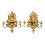 Paar Wandappliken im Louis XIV-Stil Höhe: 43 cm. Wohl Frankreich. Bronze, gegossen, vergoldet.