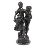 Große Bronzefigurengruppe "Frühling mit Blumenmädchen" Höhe: 72 cm. Gesamthöhe mit Sockel: 74 cm.
