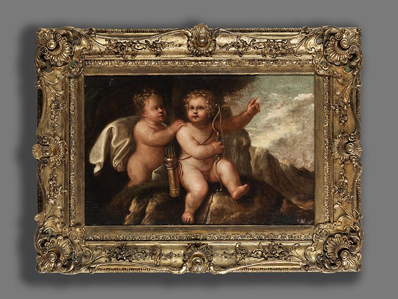 Italienischer Maler des 17./ 18. Jahrhunderts AMOR MIT PUTTO Öl auf Leinwand. 51 x 75,5 cm. In - Image 5 of 6