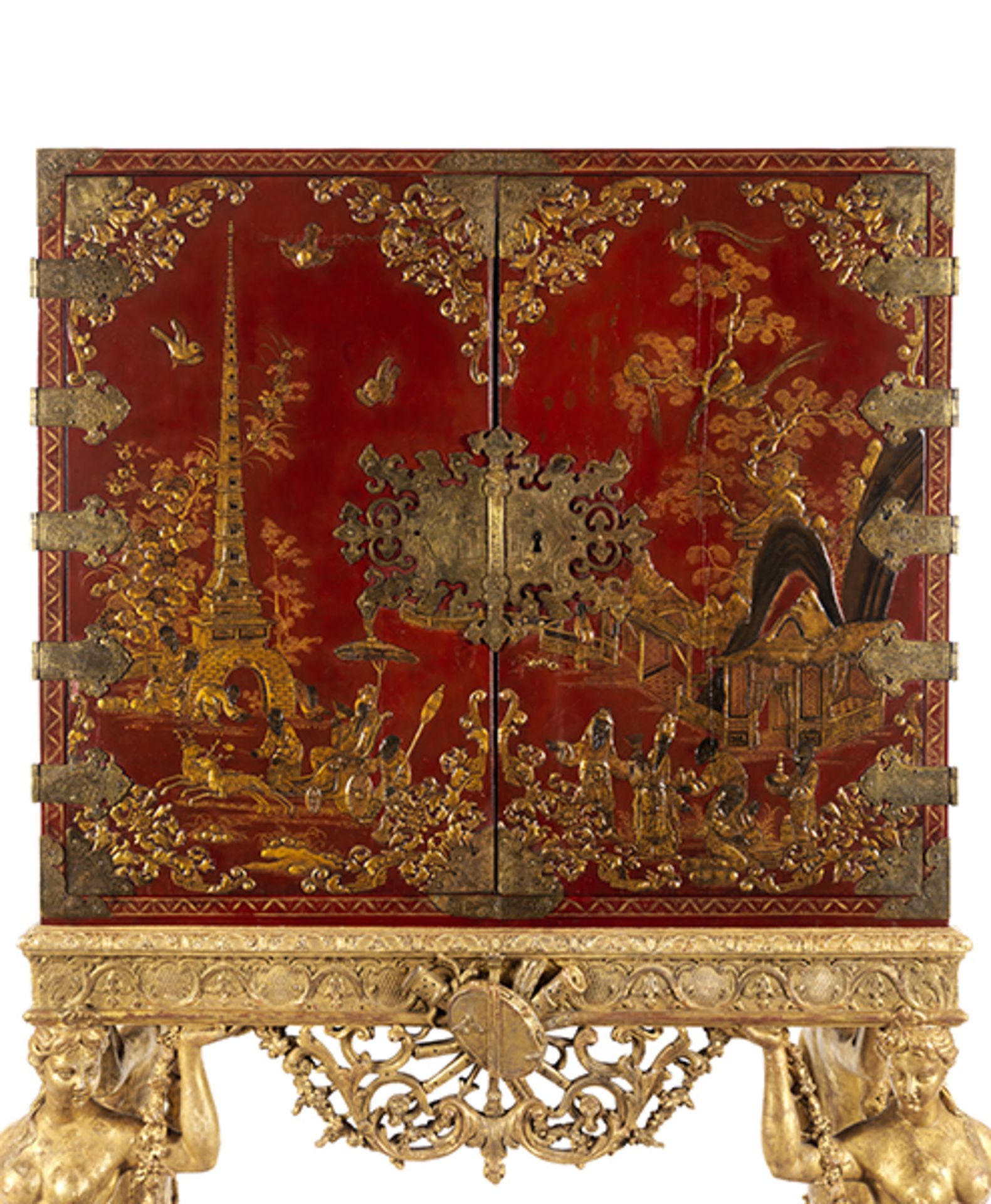 William III-LackKabinett Maße inkl. Stand: 164 x 98 x 76 cm. Altes Etikett mit Monogramm "CES" und - Bild 13 aus 19