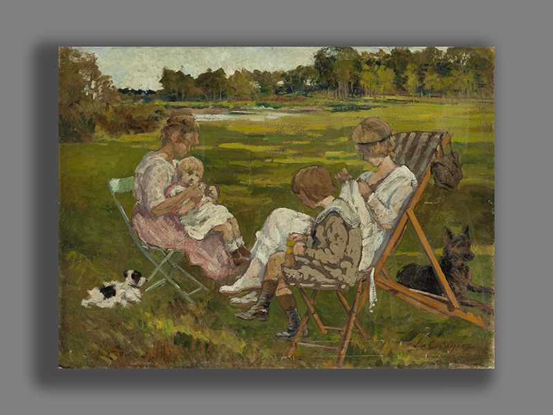 Henri Baptiste Lebasque, 1865 "" 1937 SOMMERLICHE LANDSCHAFT MIT FRAU IM LIEGESTUHL UND KINDERN Öl - Image 5 of 7