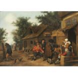 Cornelis Dusart, 1660 Haarlem "" 1704 ebenda, Kreis des BAUERN VOR EINER TAVERNE Öl auf Holz. 37 x