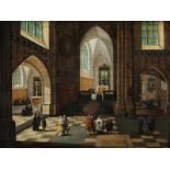 Neefs d.J., Pieter1620 - 1675 Kircheninterieur mit reicher Figurenstaffage Öl auf Eichenholz. 19 x