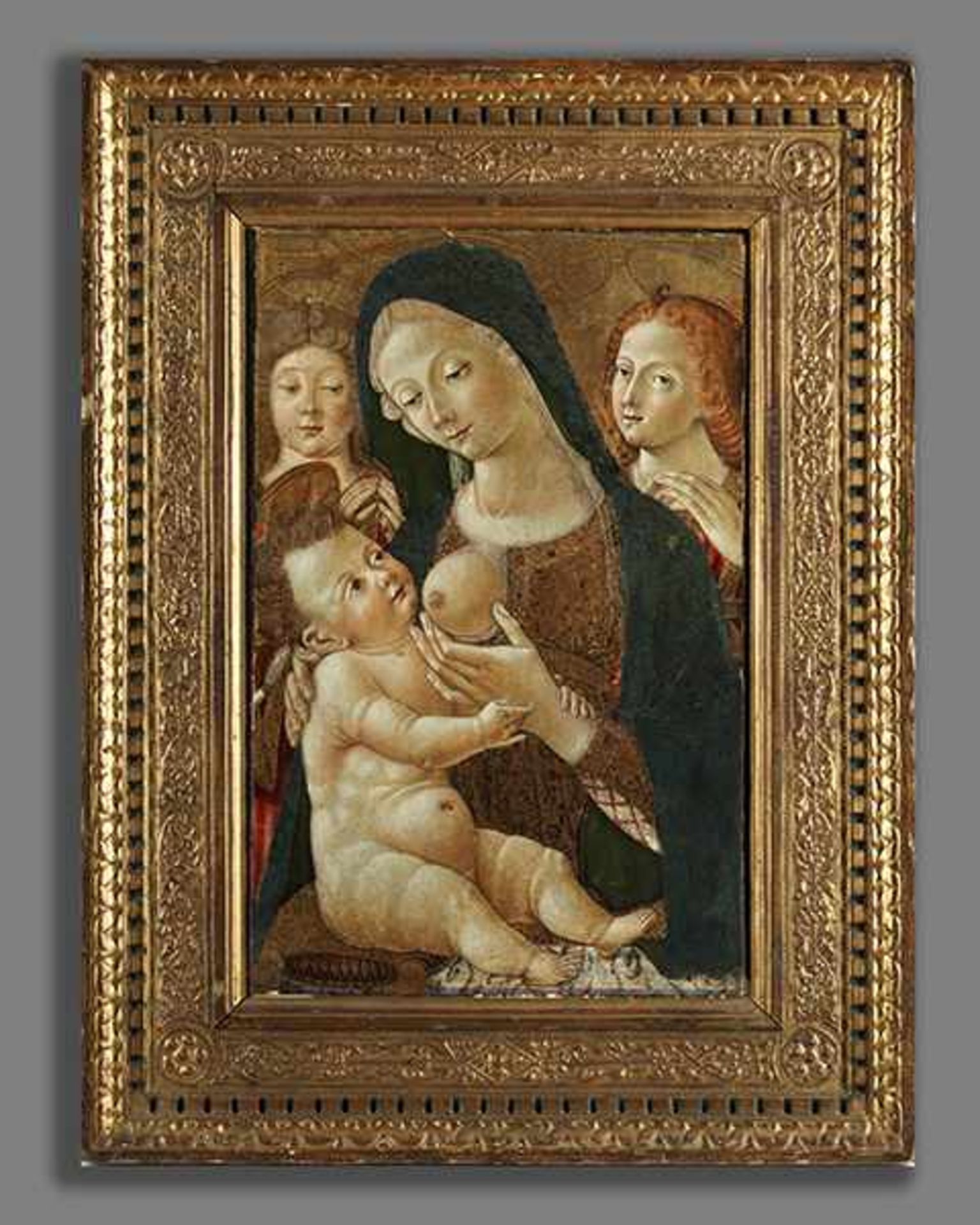 Pietro di Domenico, 1457 Siena "" um 1501 "" 1533 MADONNA MIT KIND UND ZWEI ENGELN Tempera auf - Image 25 of 32